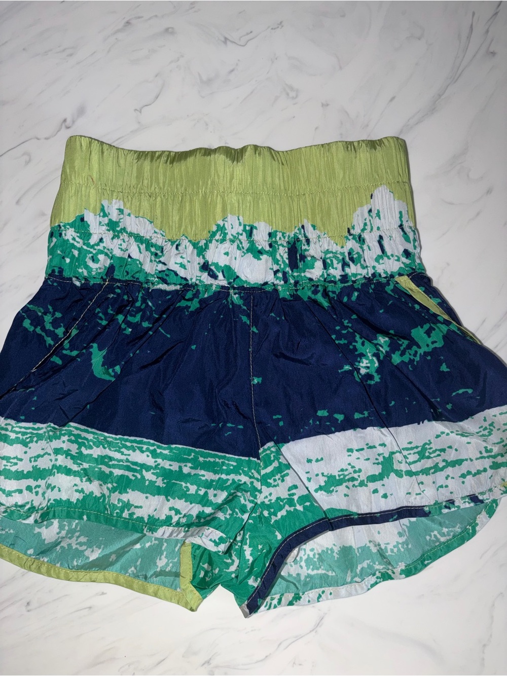 Free People xs Green way home Athletic Shorts sport Wave Design mountain print
